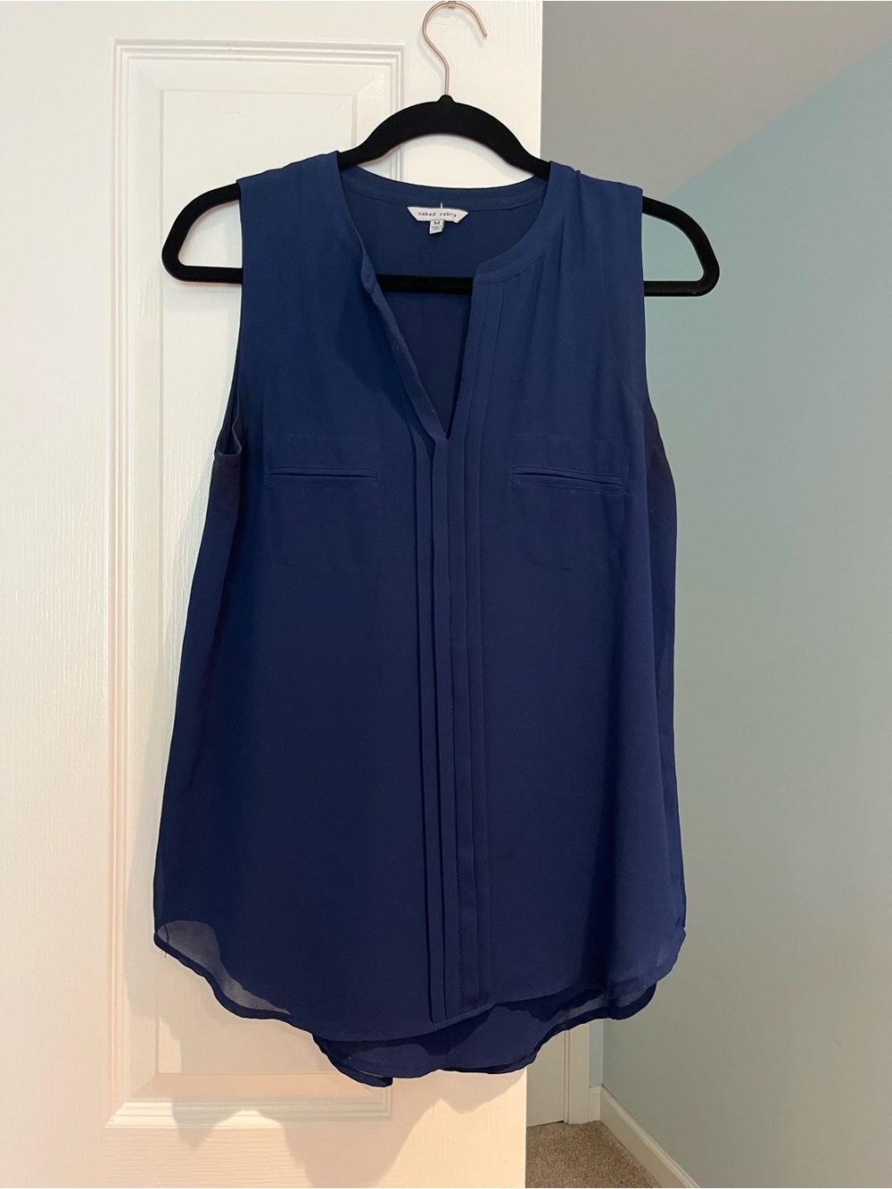 Naked Zebra Navy Blue Sleeveless Pleated Front Blouse